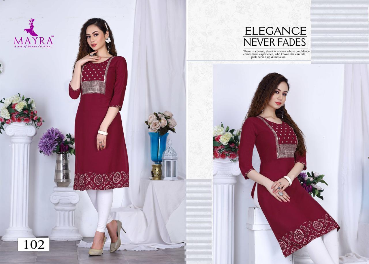 Mayra Kinjal Ethnic Wear Rayon Designer Latest Kurti Collection